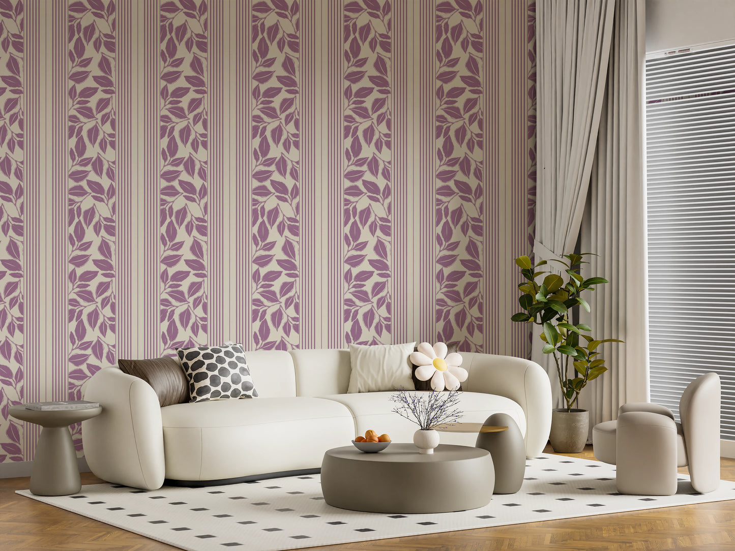 Vintage Trailing Foliage Lavender Wallpaper⁠