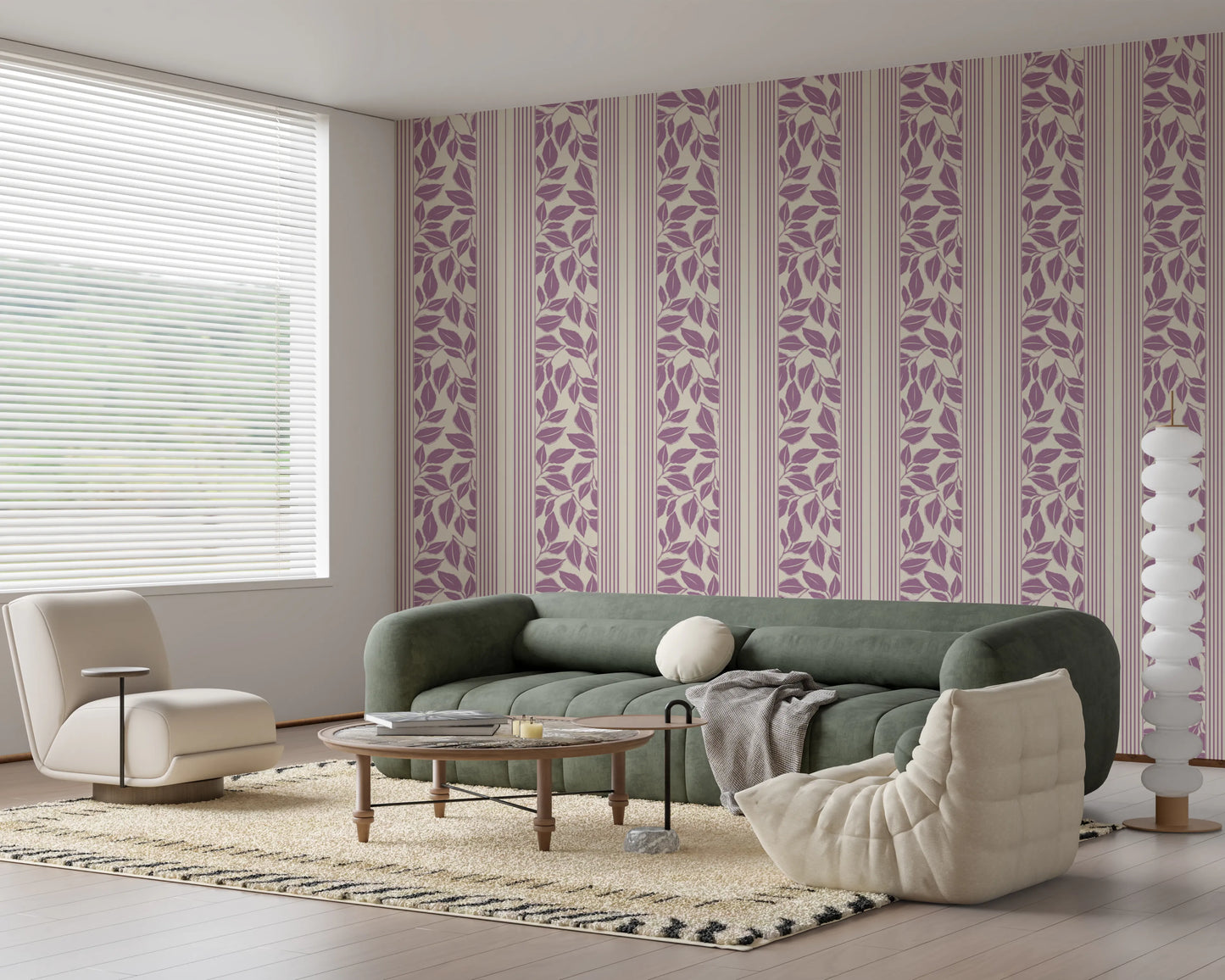 Vintage Trailing Foliage Lavender Wallpaper⁠