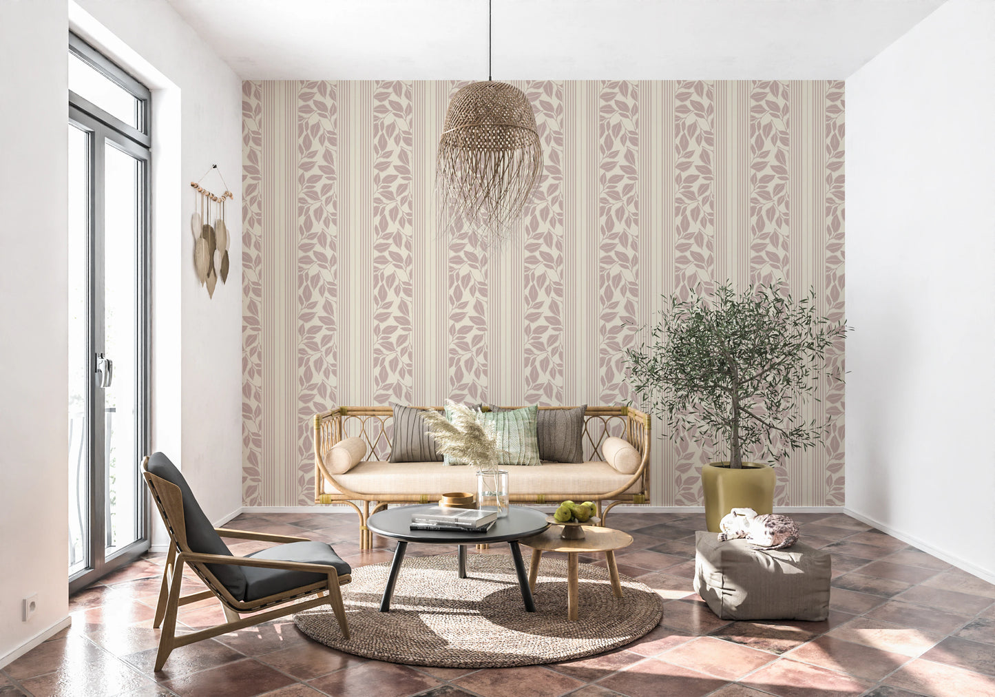 Vintage Trailing Foliage Mauve Wallpaper⁠