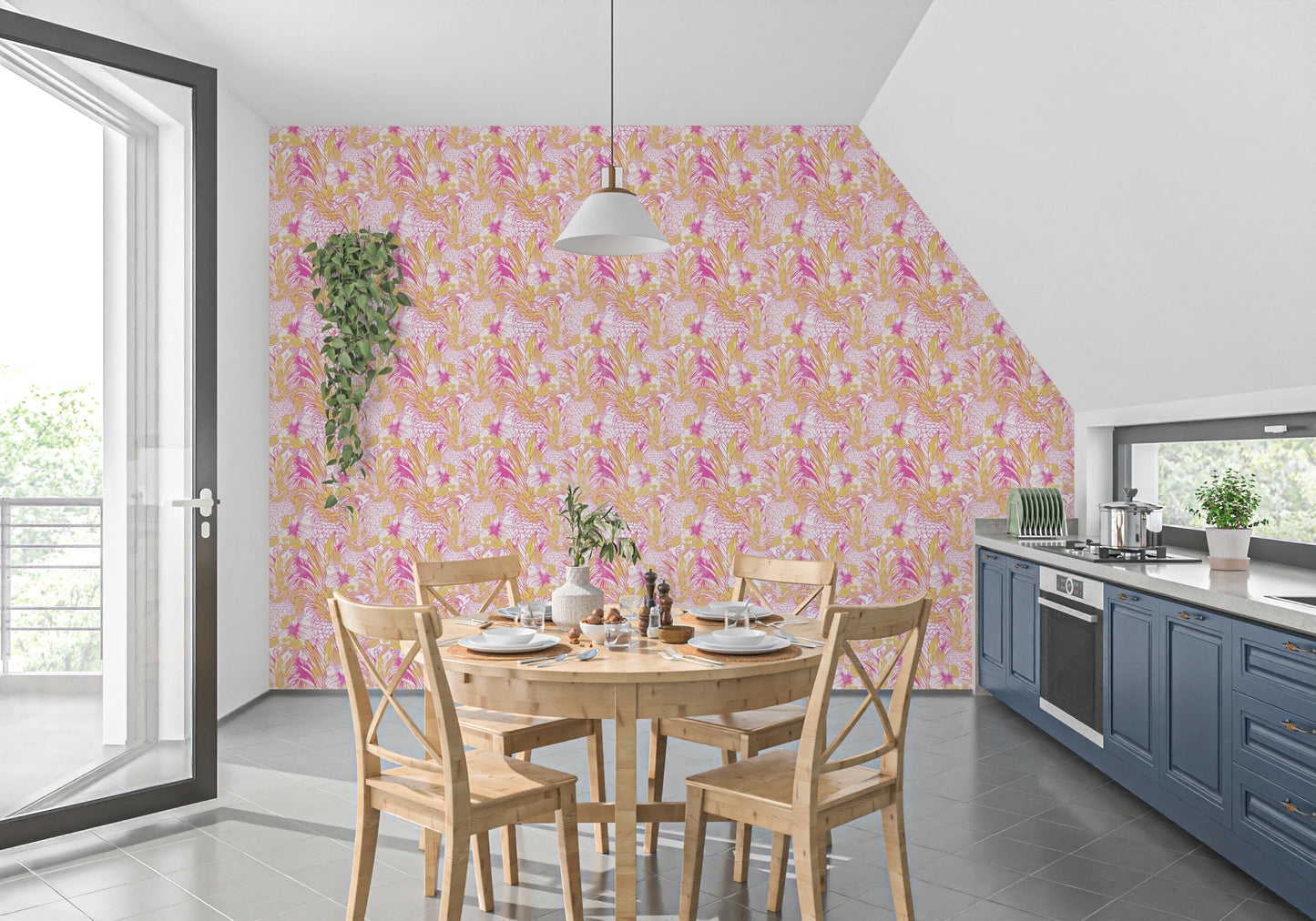 Pineapple Paradise summer pink yellow Hibiscus  Wallpaper⁠