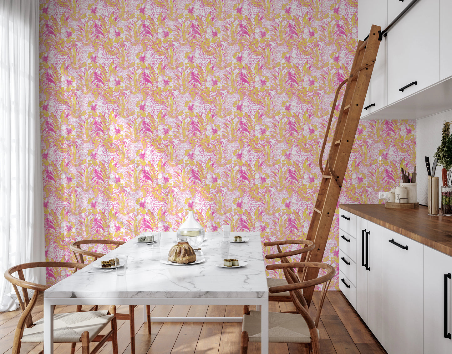 Pineapple Paradise summer pink yellow Hibiscus  Wallpaper⁠