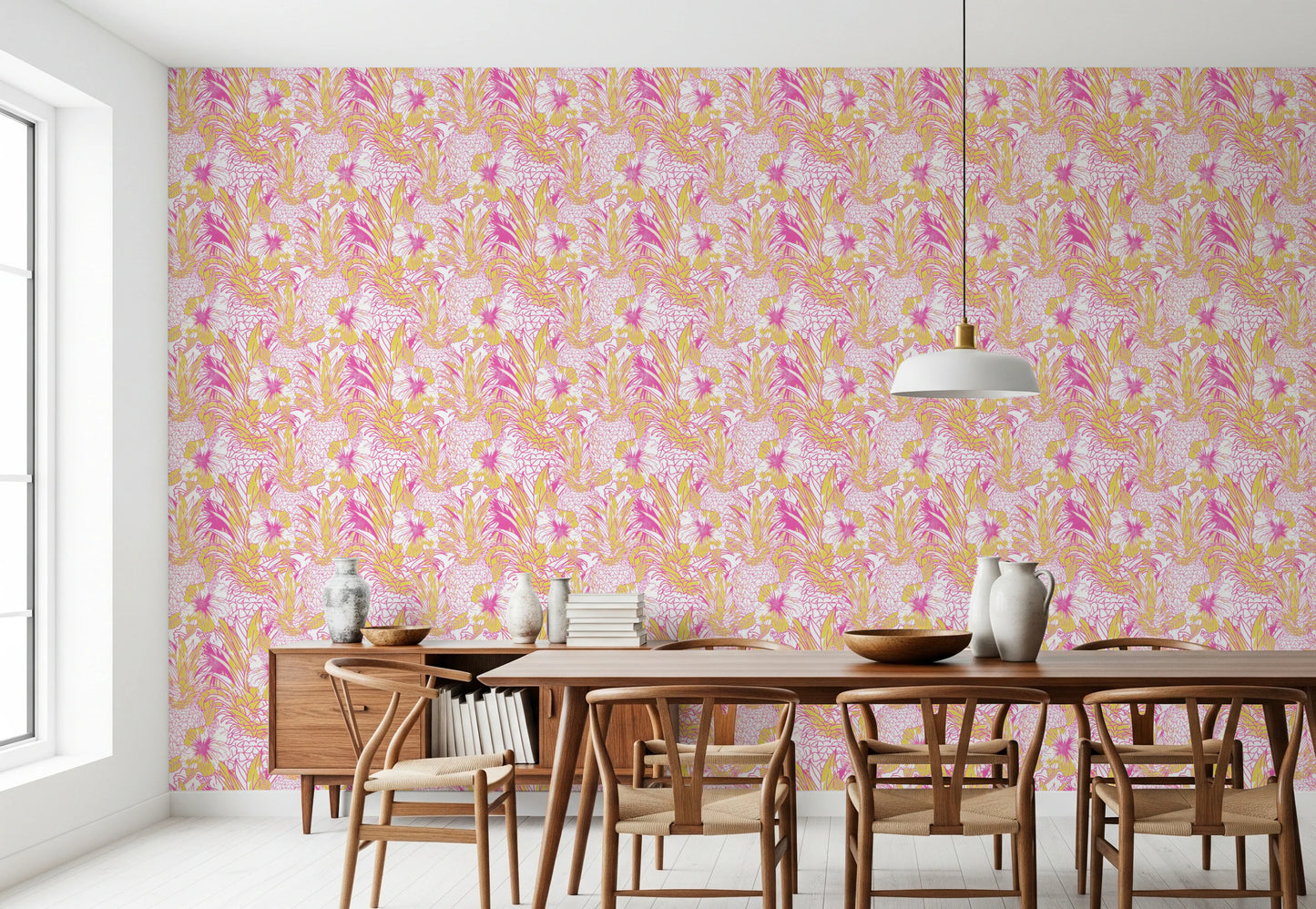 Pineapple Paradise summer pink yellow Hibiscus  Wallpaper⁠