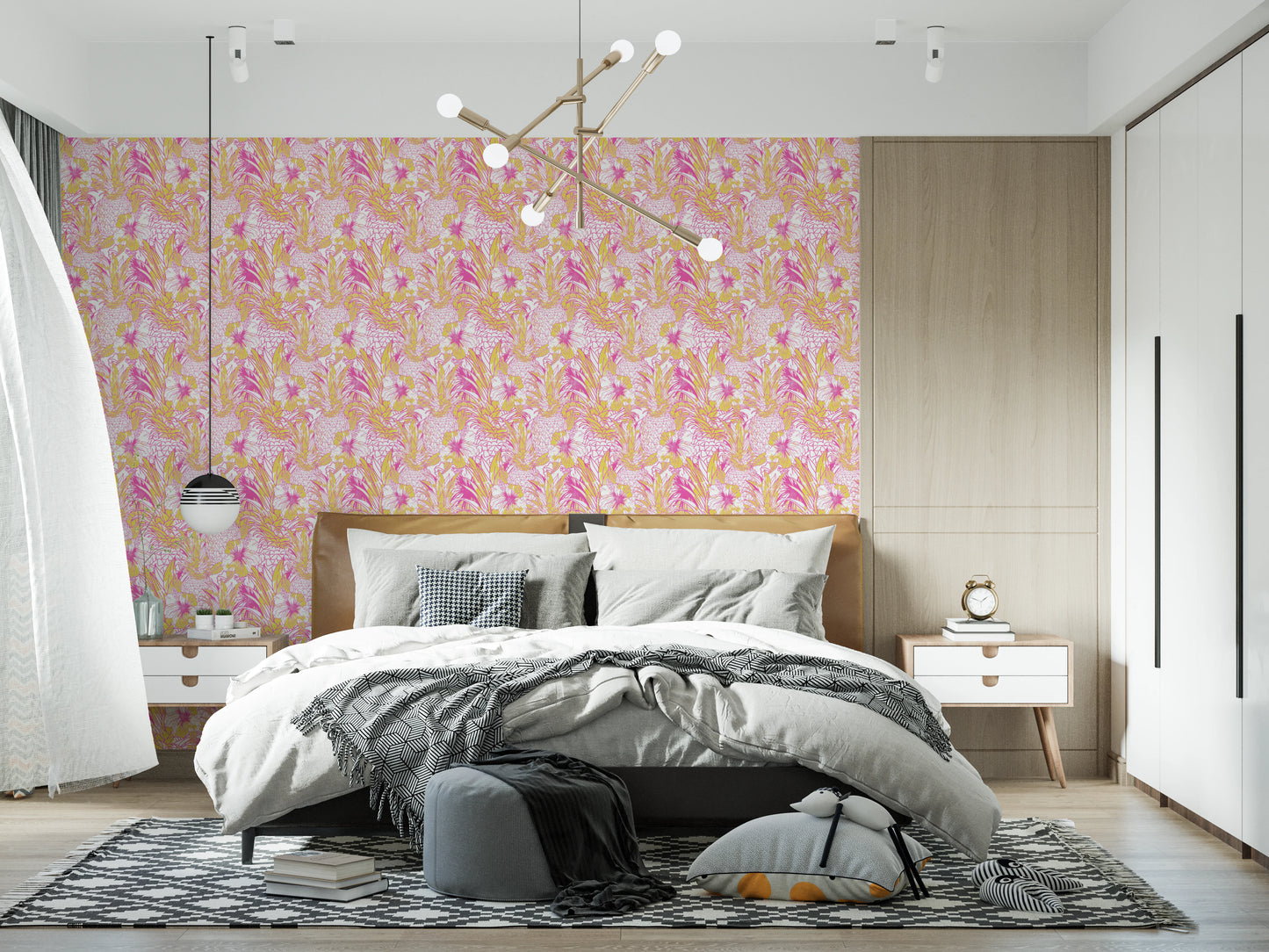 Pineapple Paradise summer pink yellow Hibiscus  Wallpaper⁠
