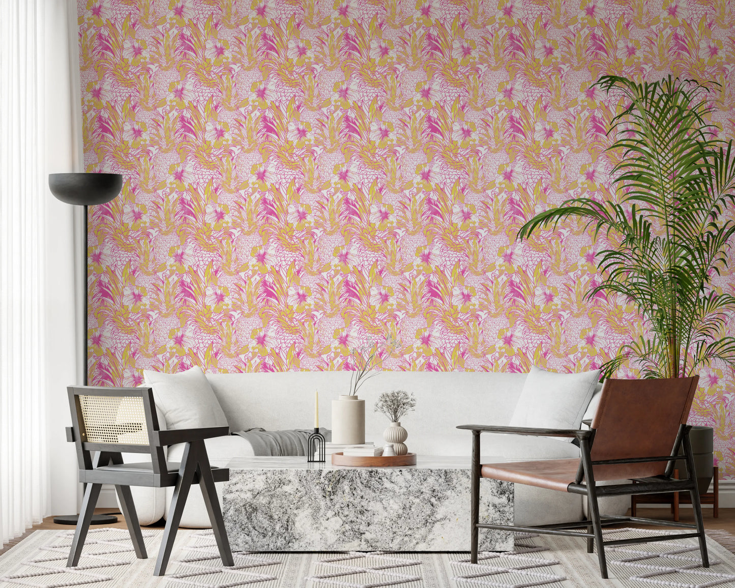Pineapple Paradise summer pink yellow Hibiscus  Wallpaper⁠