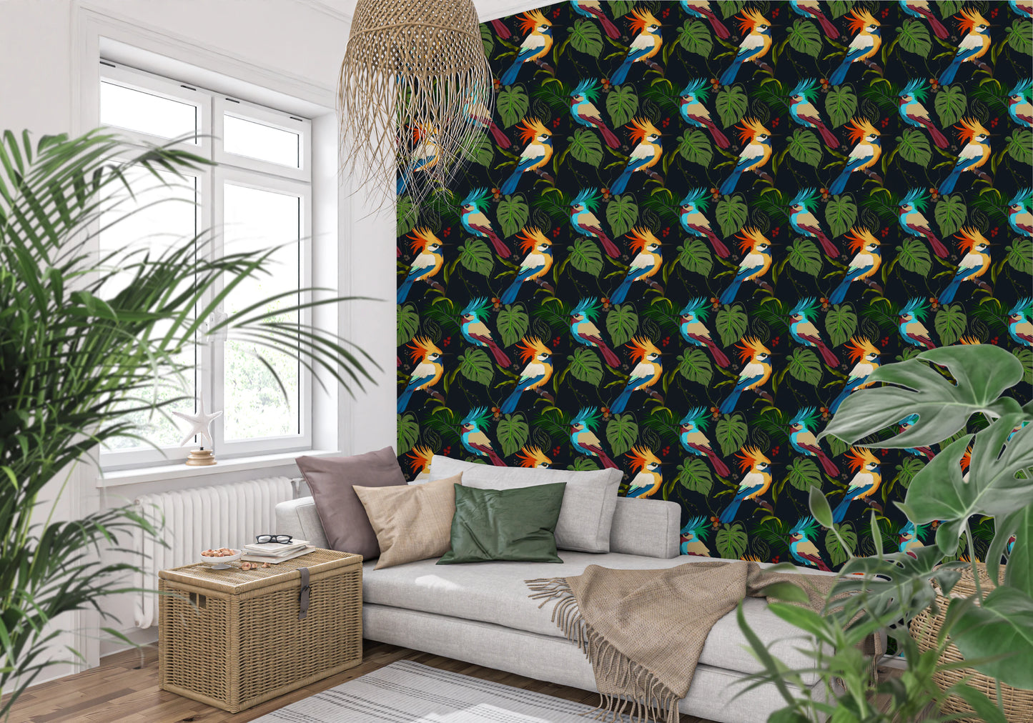 Jungle Birds Exotic Botanical Paradise  Wallpaper⁠