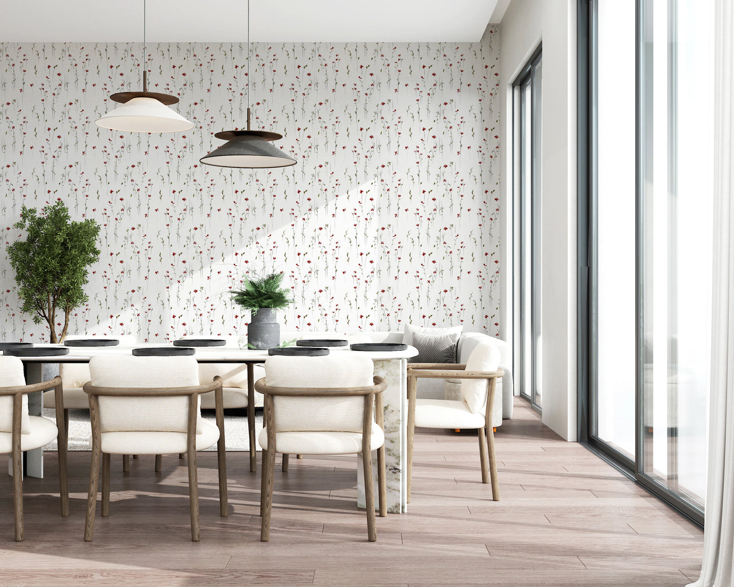 Dainty Scarlet Blooms Wallpaper⁠