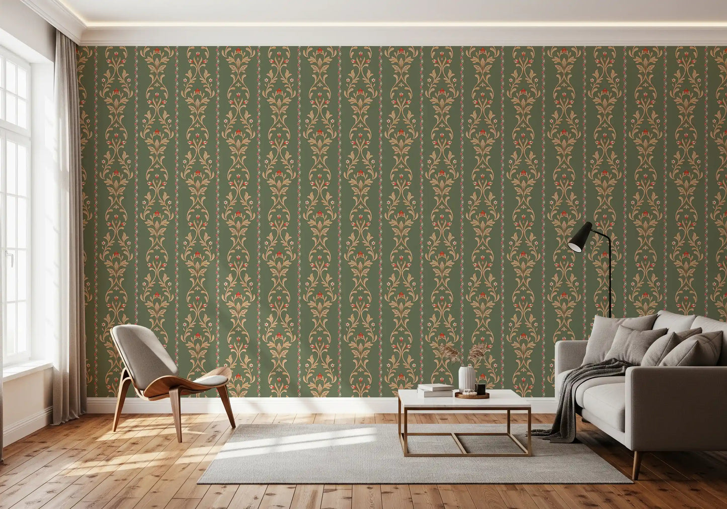 Vintage Bloom heritage stripe Wallpaper⁠