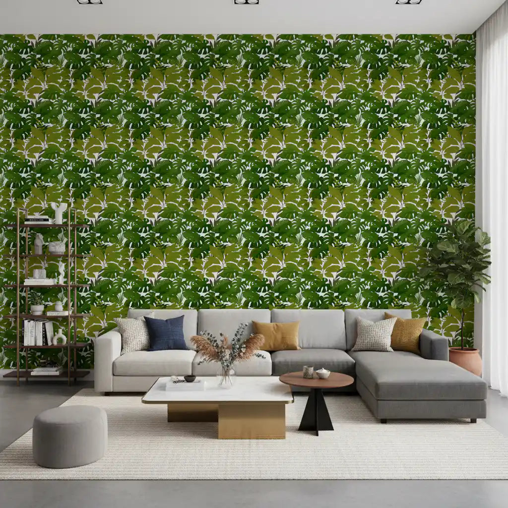 Lush Leaf Canopy Monstera Leaves Wallpaper⁠
