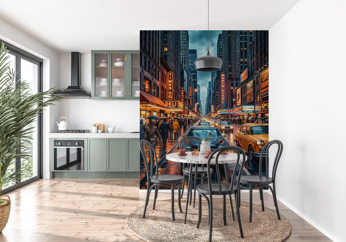 Neon Rain: Vintage New York Streets Wall Mural