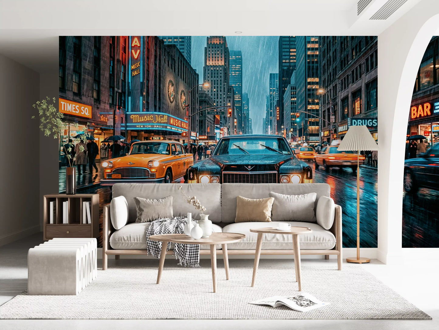 Neon Rain in the City Wall Mural