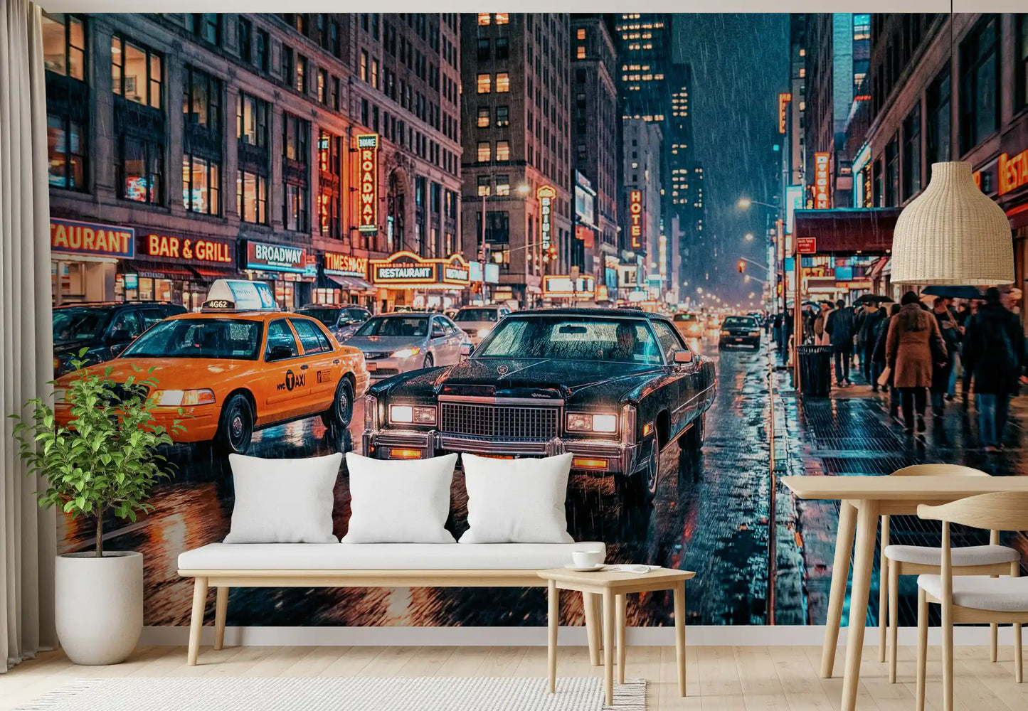Neon Rain: NYC Streets Wall Mural