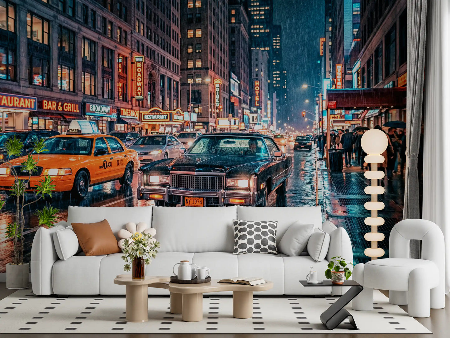 Neon Rain: NYC Streets Wall Mural