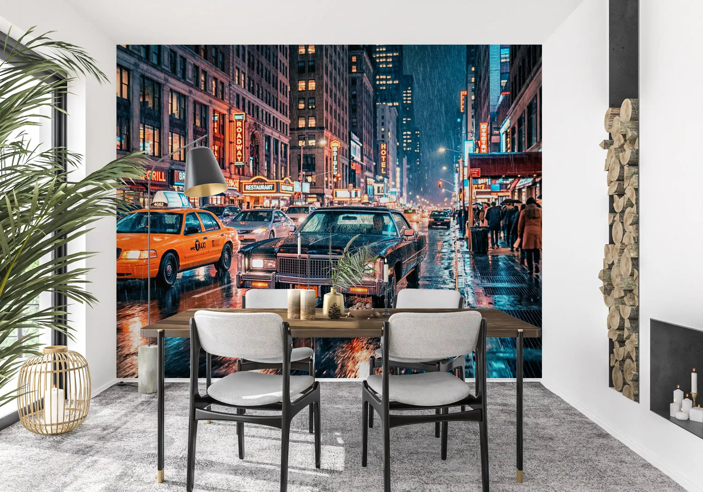 Neon Rain: NYC Streets Wall Mural