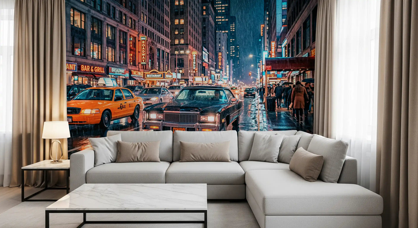 Neon Rain: NYC Streets Wall Mural