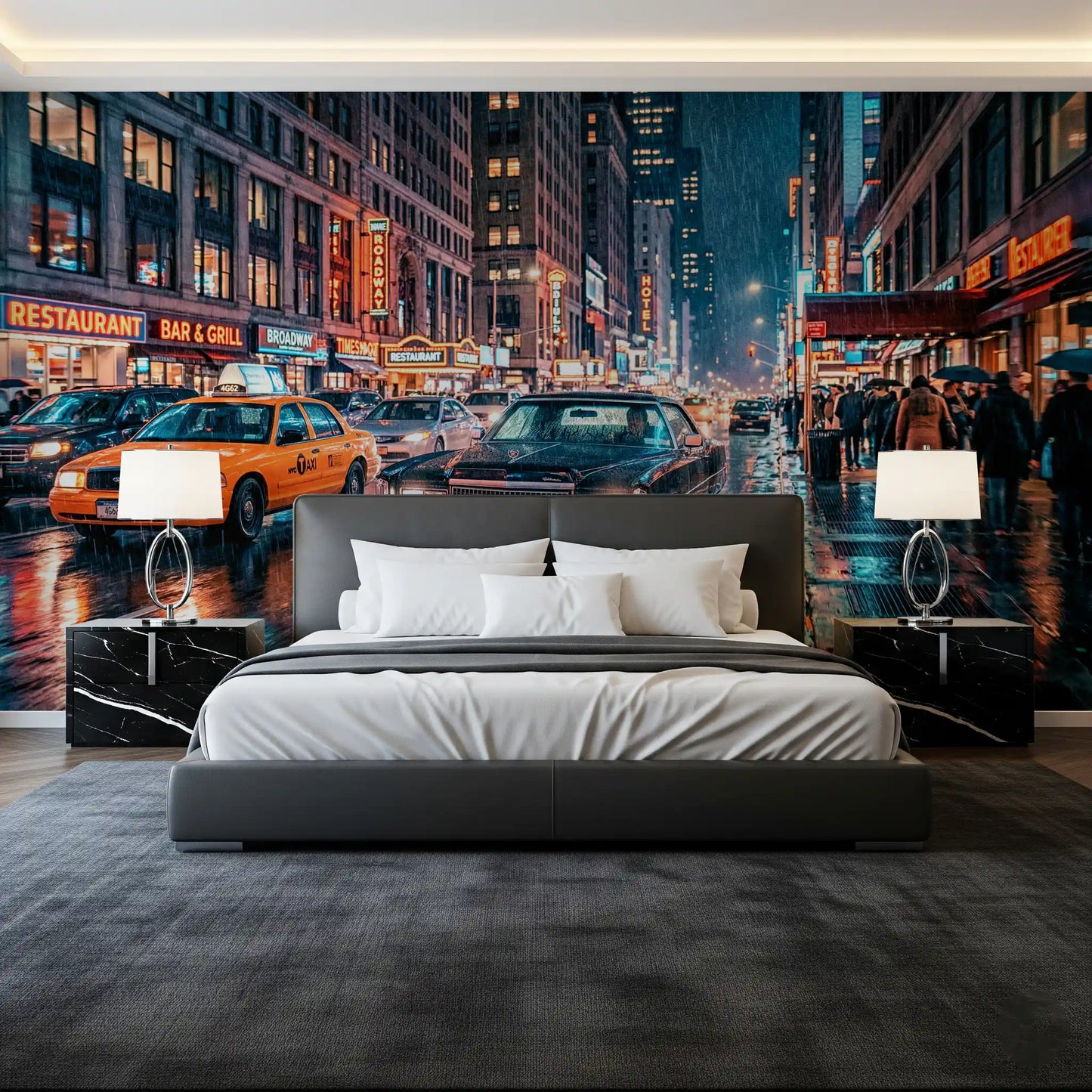 Neon Rain: NYC Streets Wall Mural