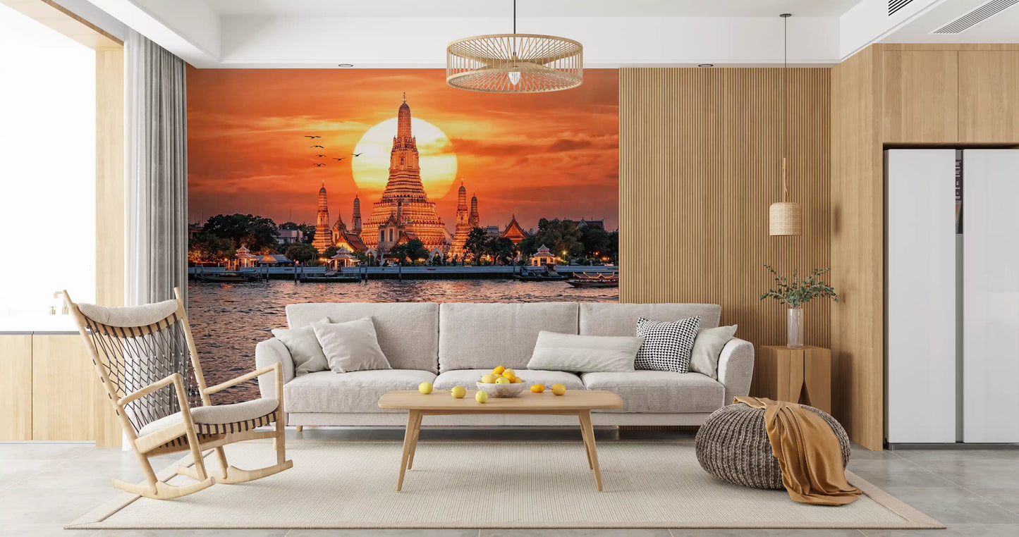 Wat Arun: Golden Horizon Sunset Wall Mural