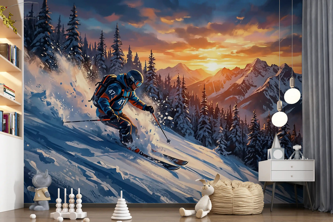 Golden Hour Ski Rush Wall Mural