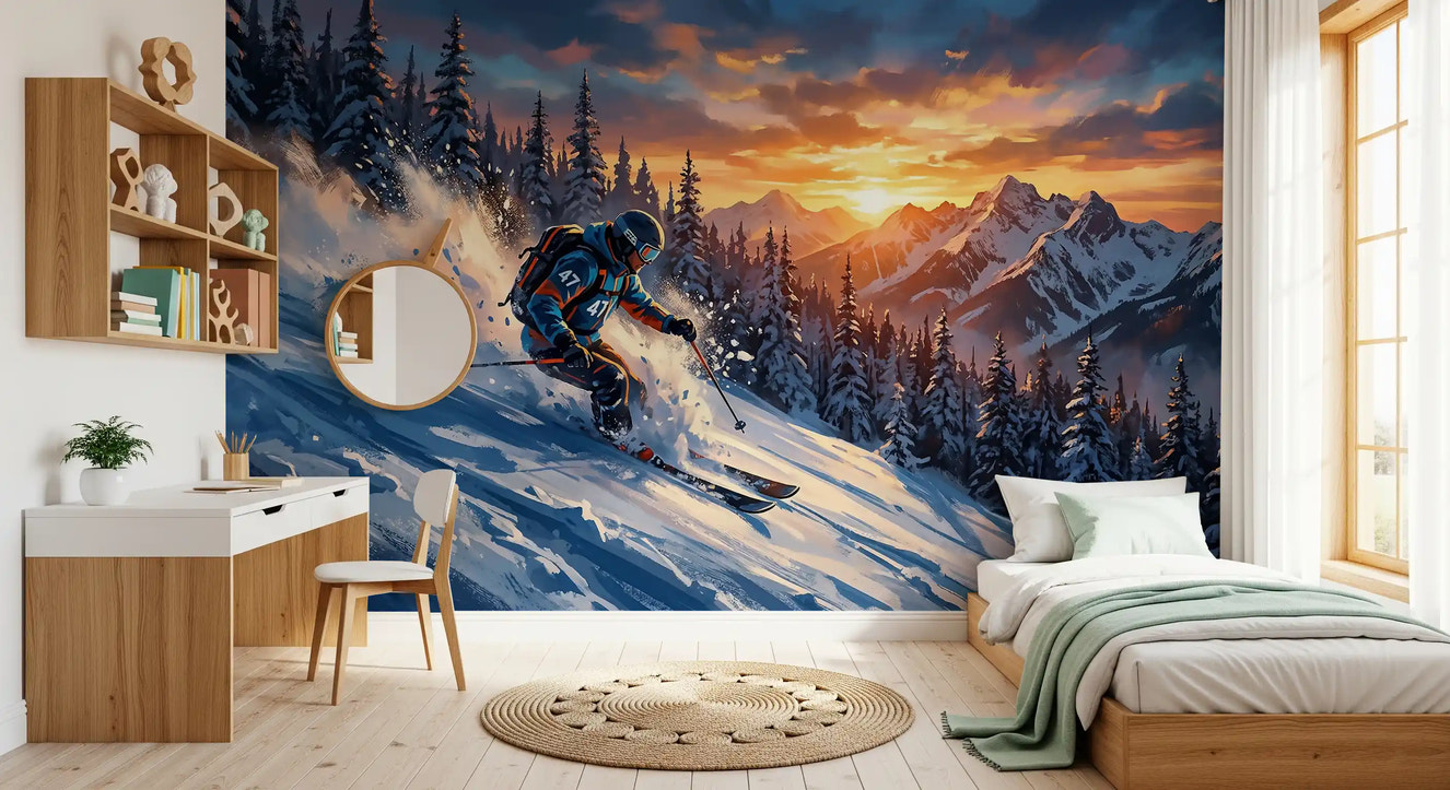 Golden Hour Ski Rush Wall Mural