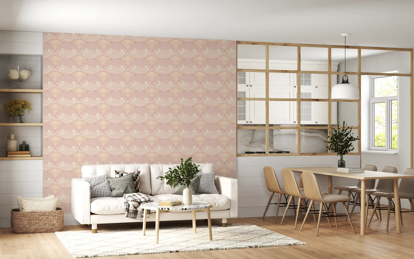 Blush Shell & Wave Pattern Wallpaper⁠