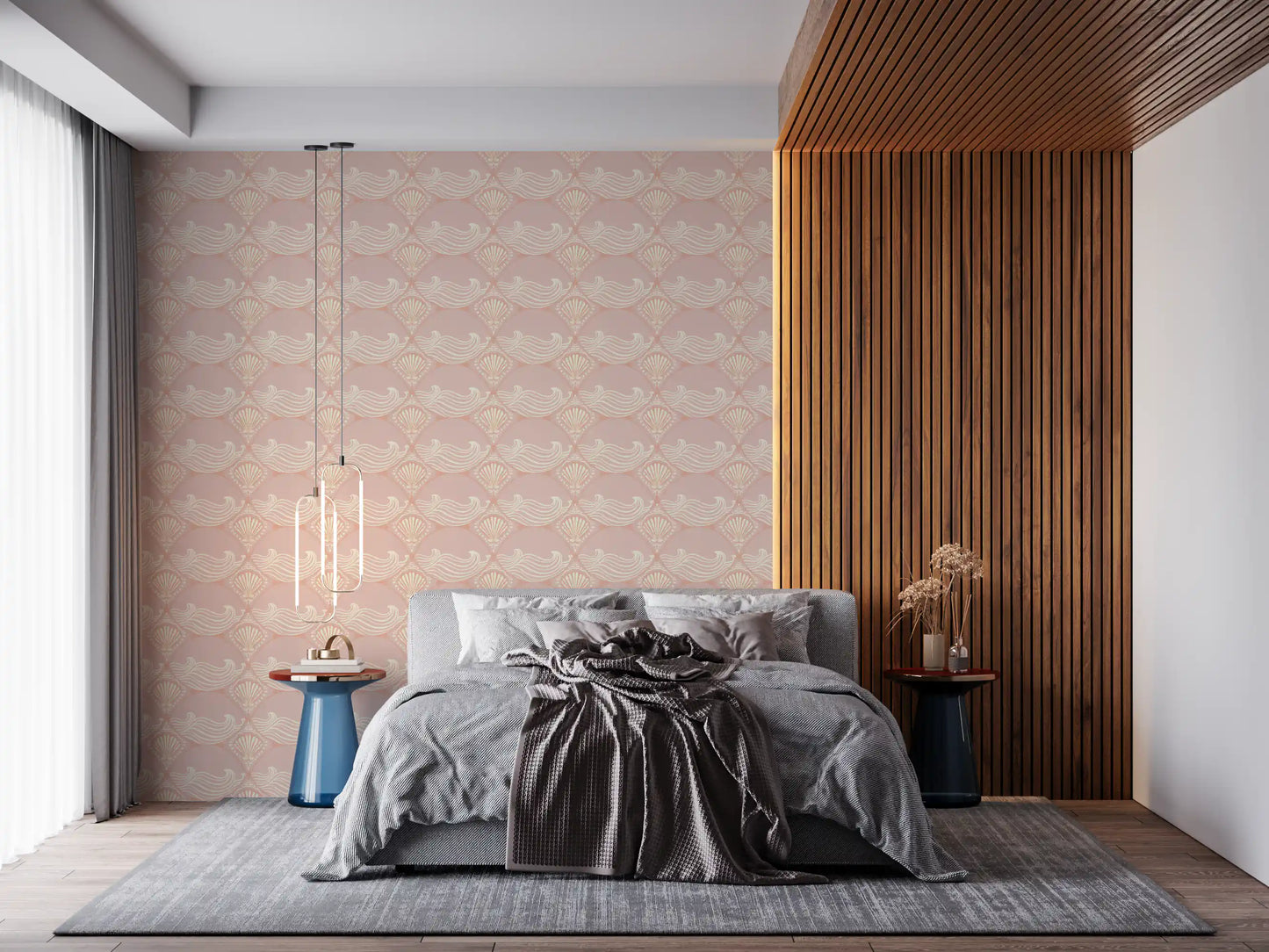 Blush Shell & Wave Pattern Wallpaper⁠