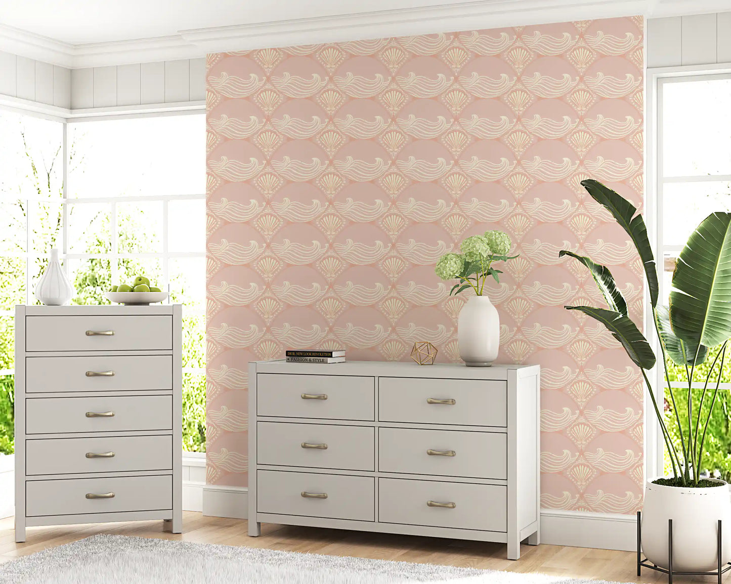 Blush Shell & Wave Pattern Wallpaper⁠