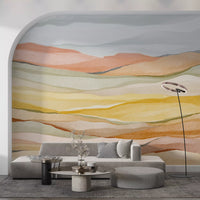 Hallway setup with Earthen Horizon Serenity Wall Mural in muted horizon tones