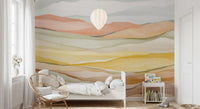 Bedroom interior featuring Earthen Horizon Serenity Wall Mural with warm tones