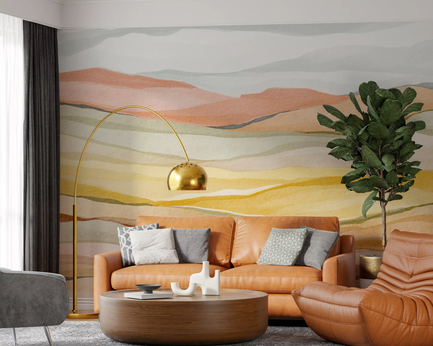 Entryway styled with Earthen Horizon Serenity Wall Mural in soft layers