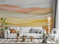 Lounge area styled using Earthen Horizon Serenity Wall Mural in calm tones