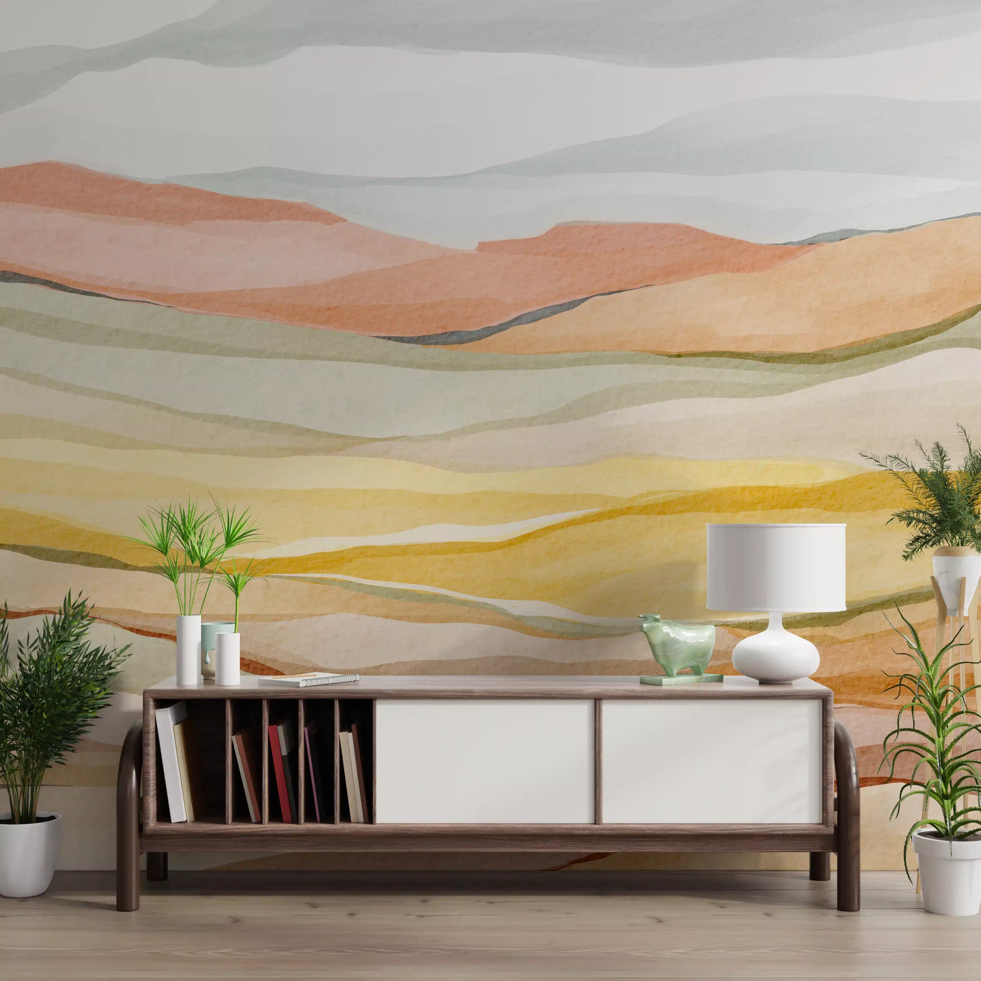 Modern room interior using Earthen Horizon Serenity Wall Mural patterns