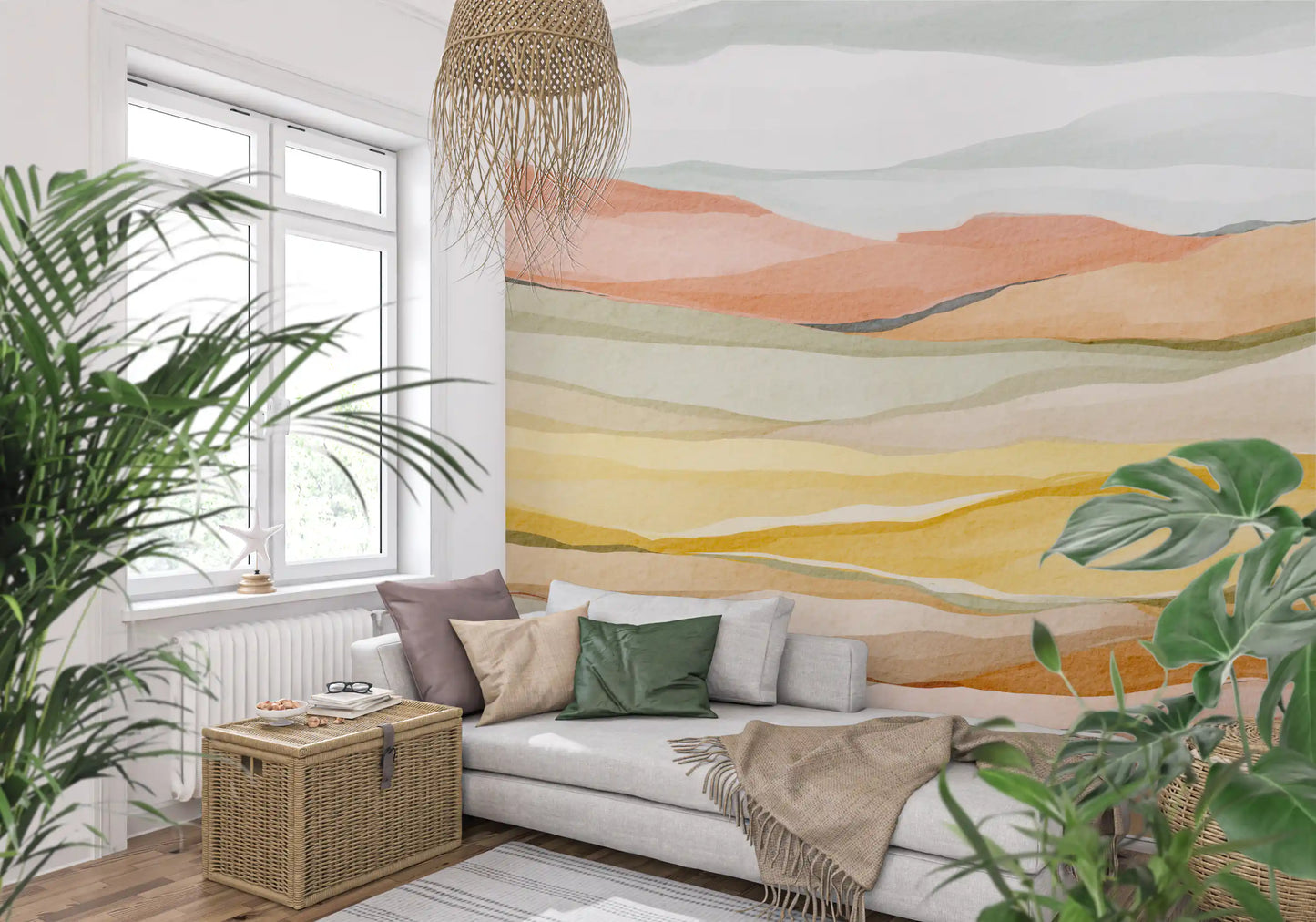 entryway look defined by Earthen Horizon Serenity Wall Mural layering