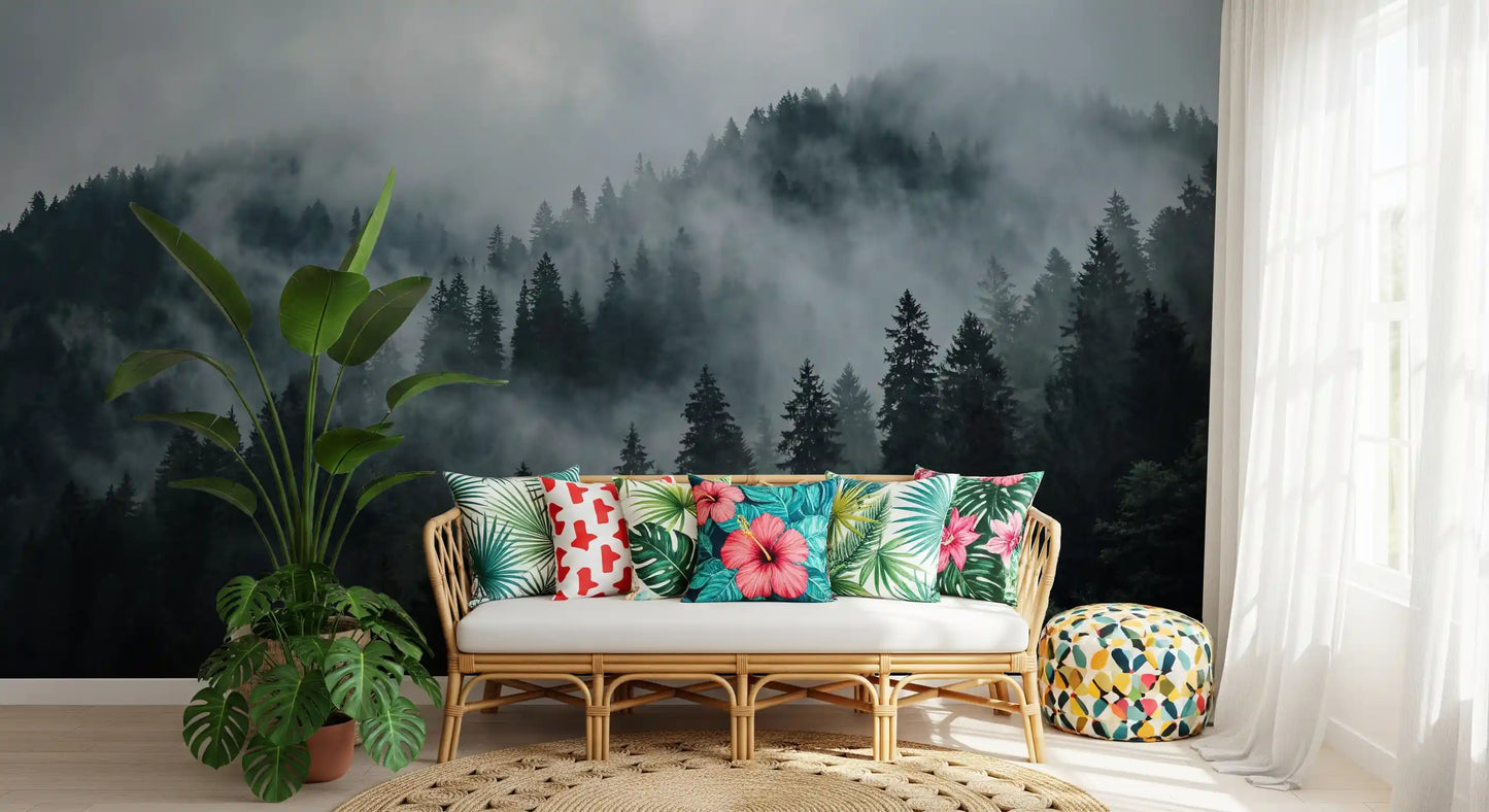 Misty Forest Ascent Wall Mural