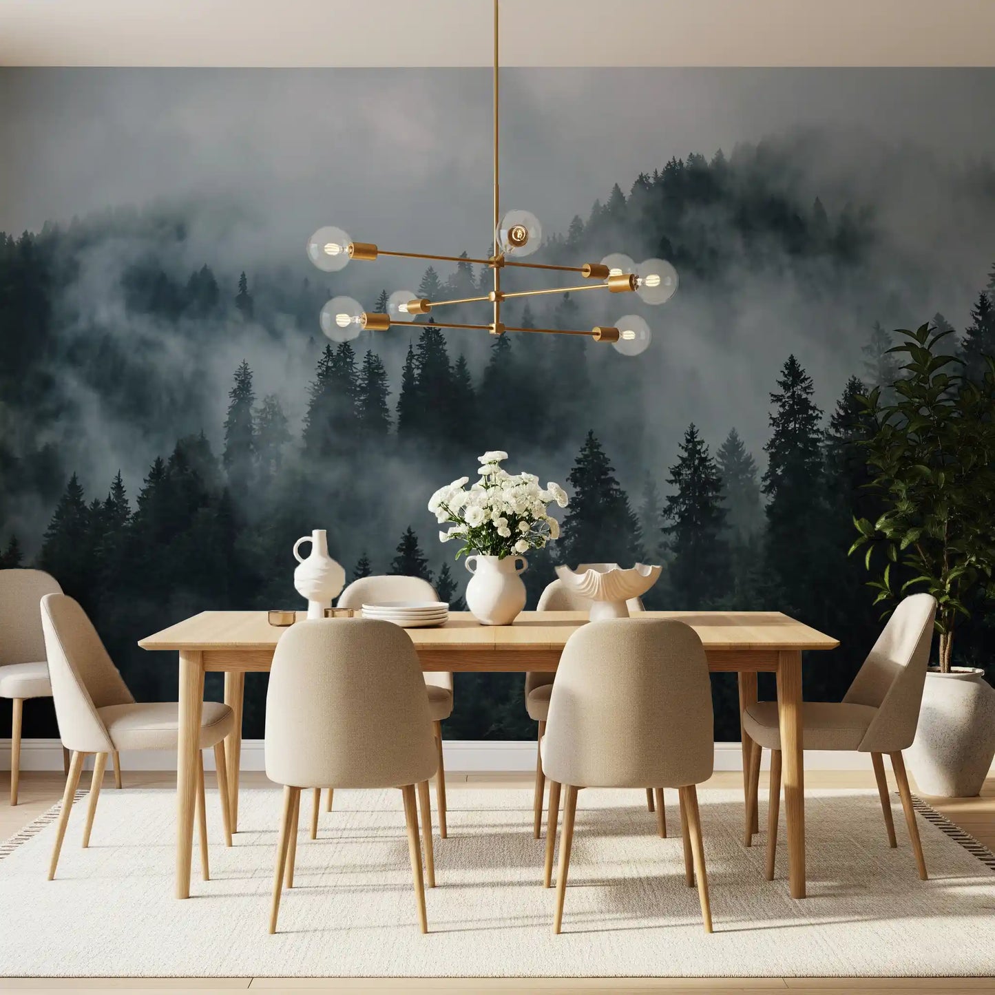 Misty Forest Ascent Wall Mural