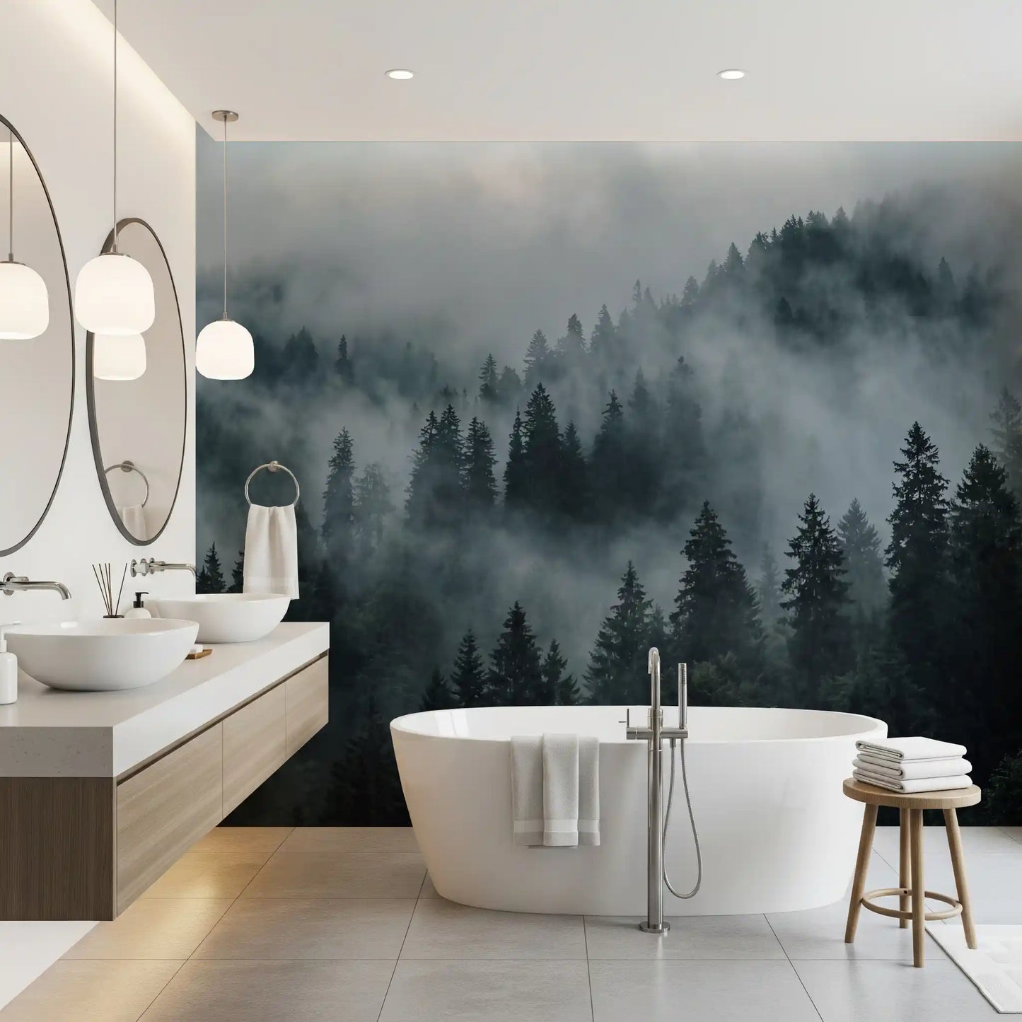 Misty Forest Ascent Wall Mural
