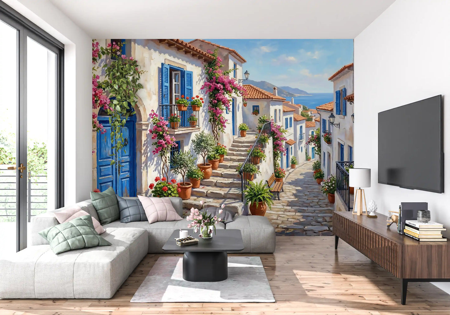 Cobalt & Bougainvillea Dreams Wall Mural