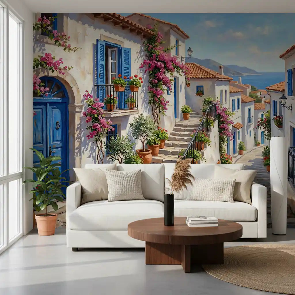 Cobalt & Bougainvillea Dreams Wall Mural