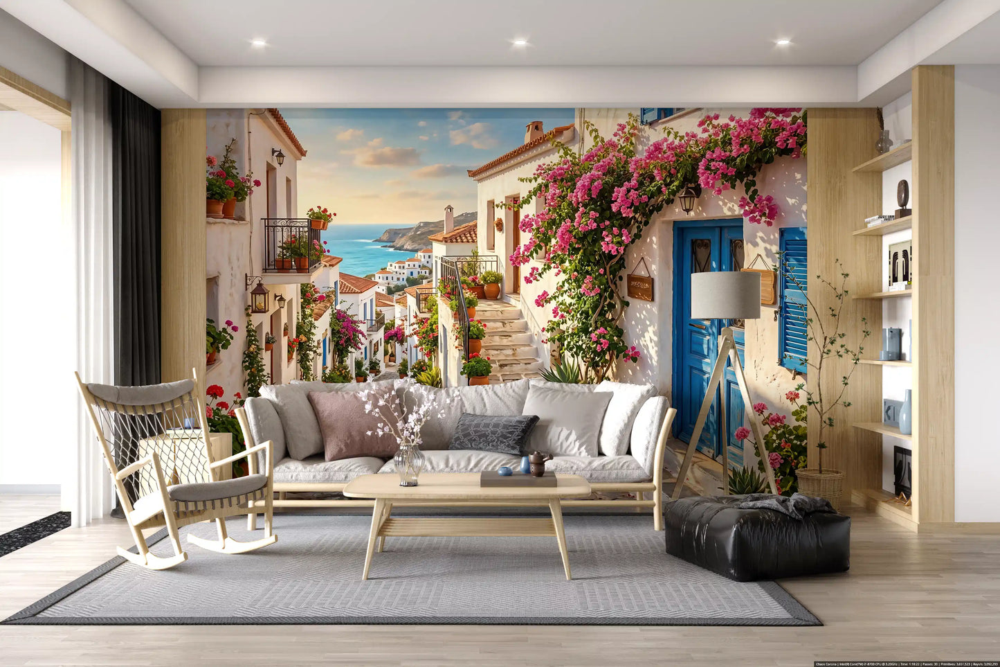 Mediterranean steps Aegean wall mural placed in an elegant hallway