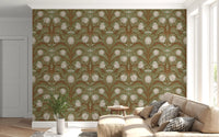 Tulip motif wallpaper highlighted in an elegant entryway