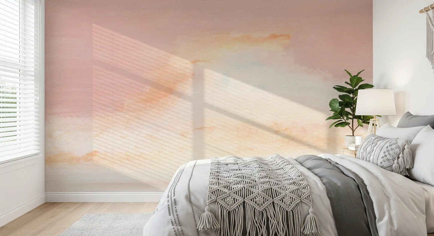 Ethereal horizon tones in a soft bedroom backdrop