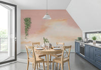 Ethereal pastel horizon wall mural in blush peach and cream tones