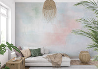 Removable pastel wall mural for a peaceful living room 