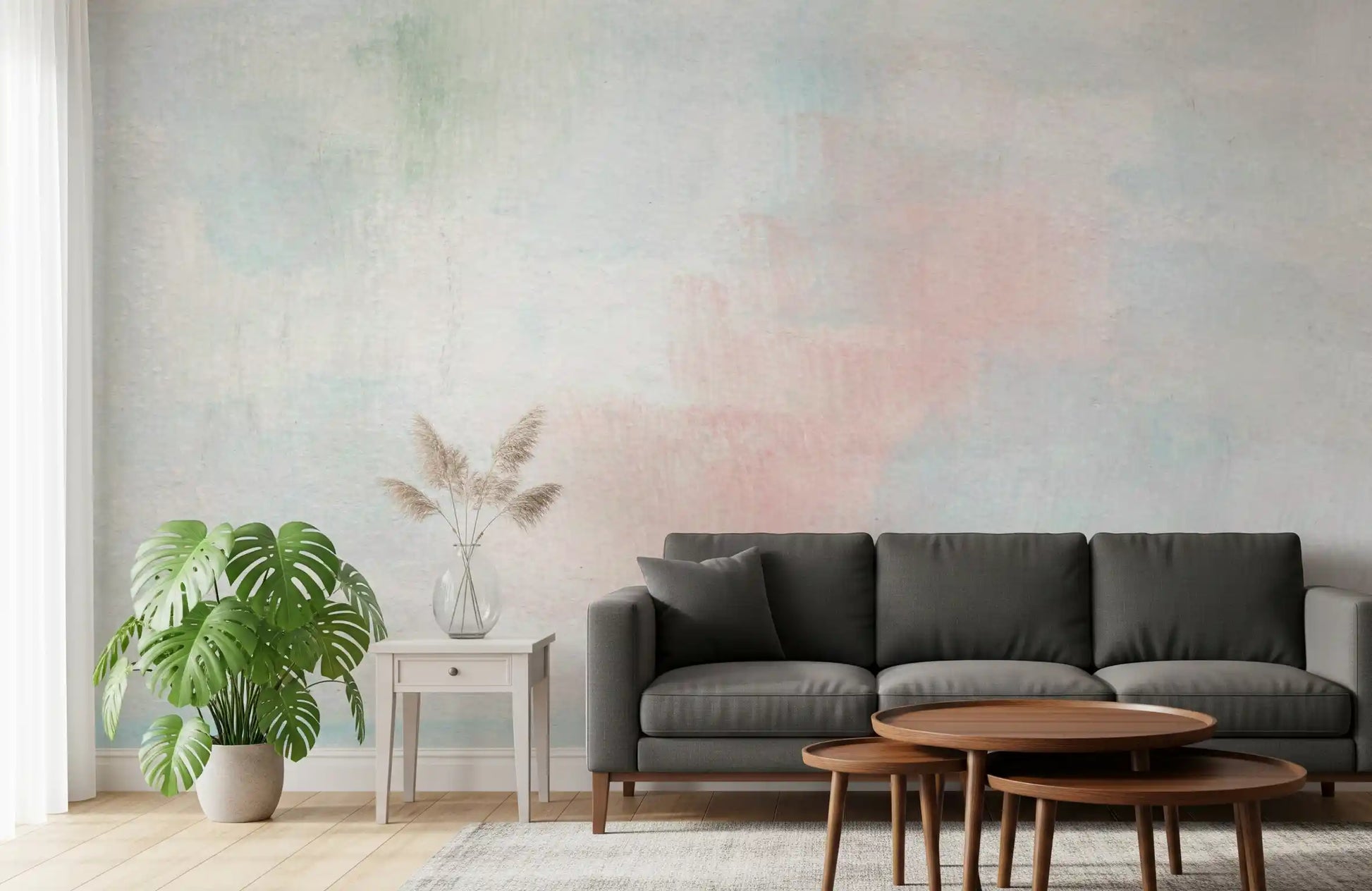 Whispers of Sky wall mural in soft pastel blue and blush texture