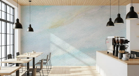 Ethereal Sky wall mural in a calm restaurants  with soft neutral bedding
