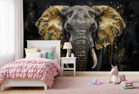 Elephant wall mural adding depth to a dark kids bedroom