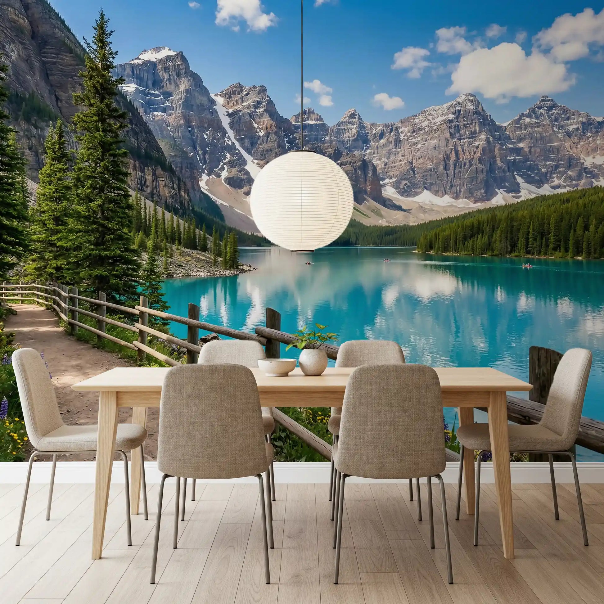 Turquoise Peaks wall mural in a retreat-style Dining 