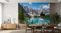 Trail wall mural in a Dining room with simple wood 