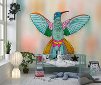 Rainbow Hummingbird wall mural in a cozy nursery