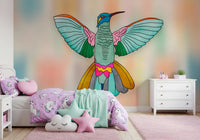 Hummingbird wall mural in a calm Kids room