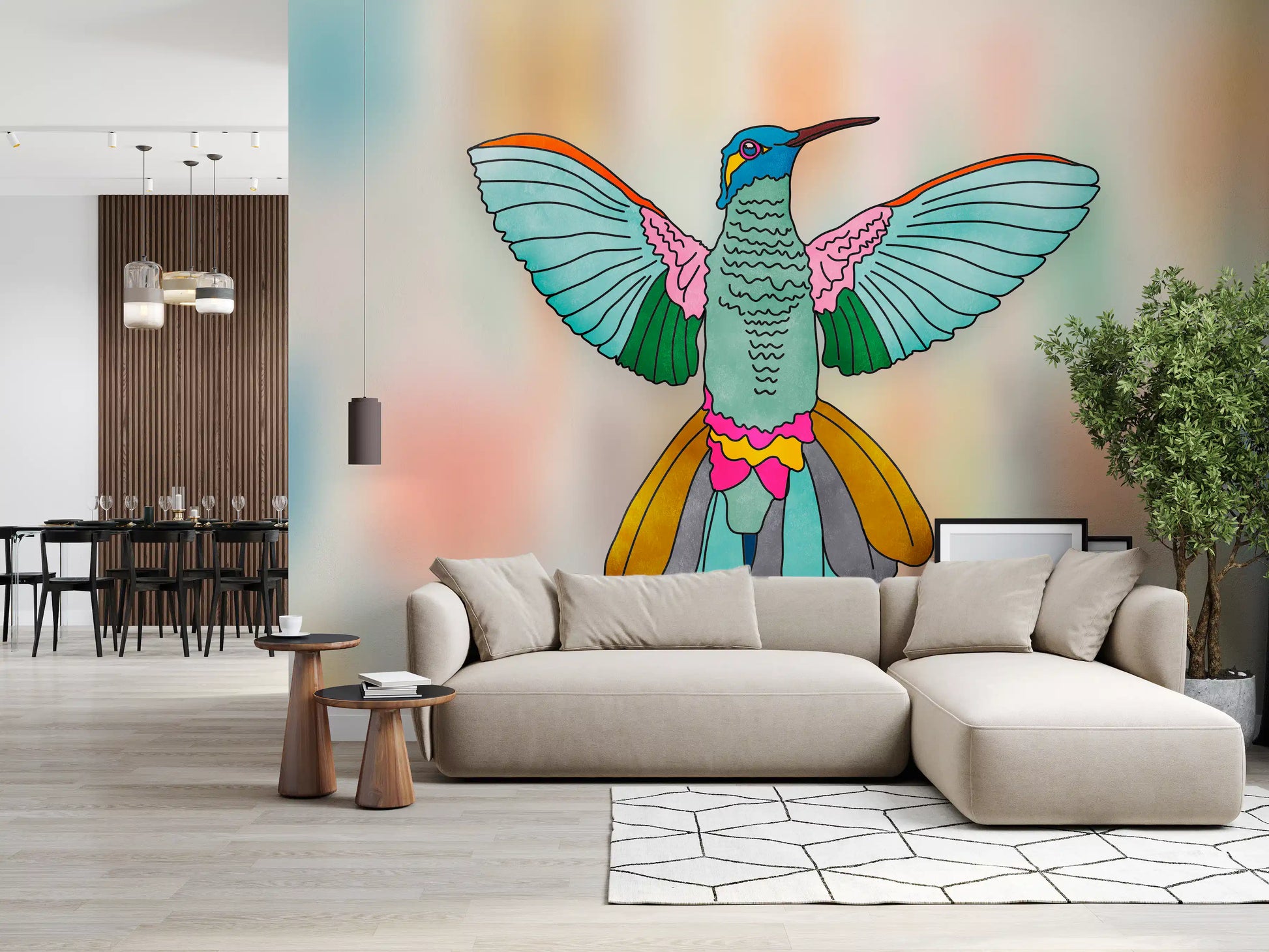 Hummingbird wall mural in a Living room interior