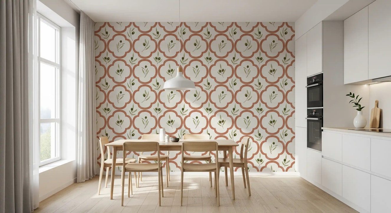 Mediterranean Olives Decor Wallpaper⁠